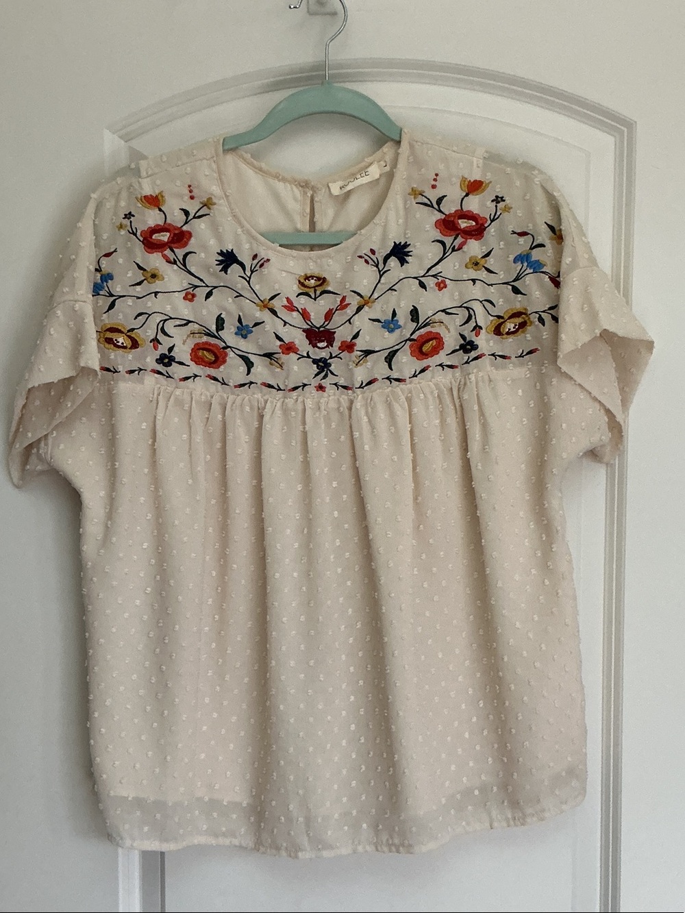 Roolee Cream Embroidered Floral Yoke Blouse